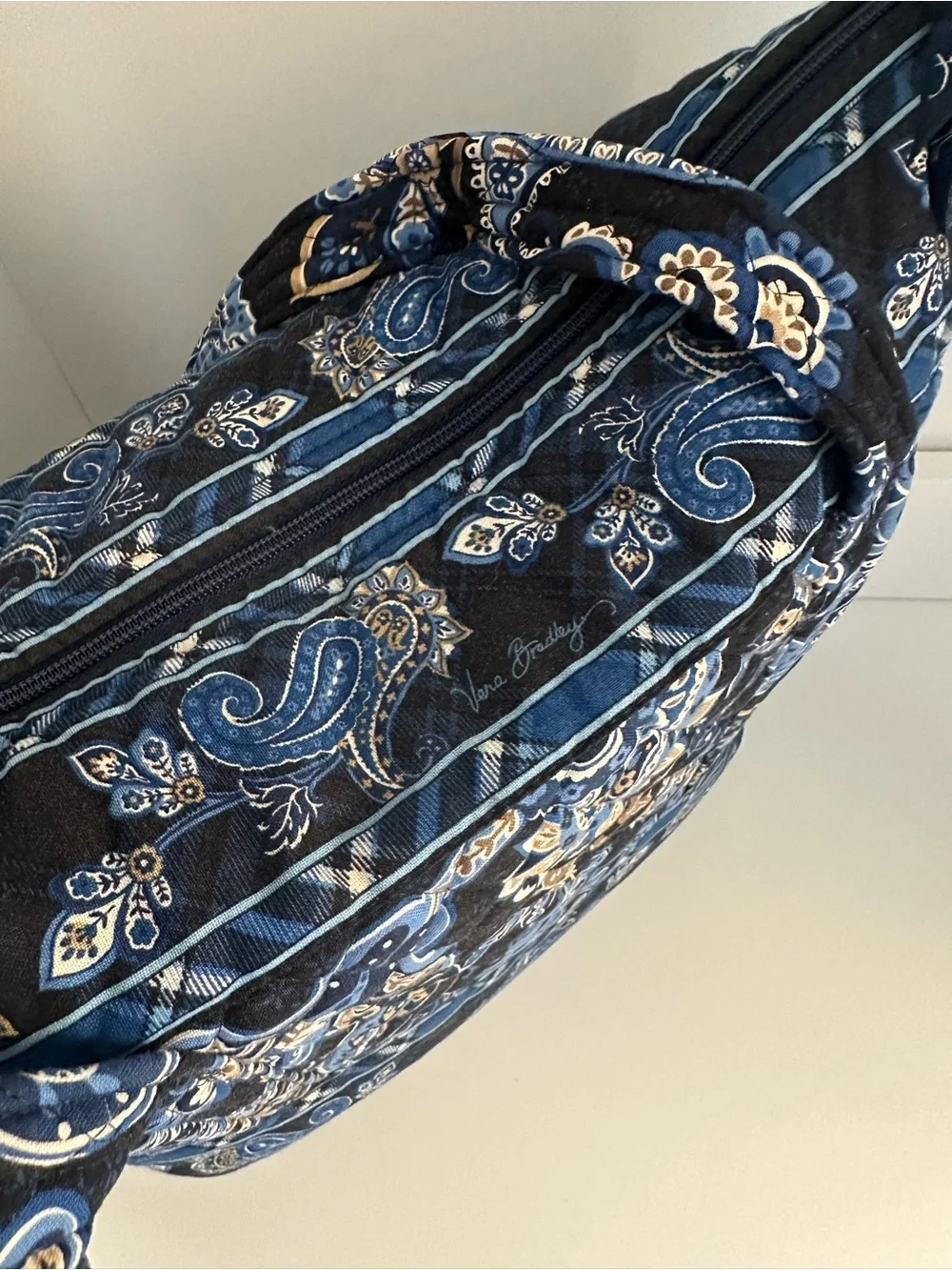 Vera Bradley Midnight Paisley Quilted Tote Bag Blue Black Floral Shoulder Purse